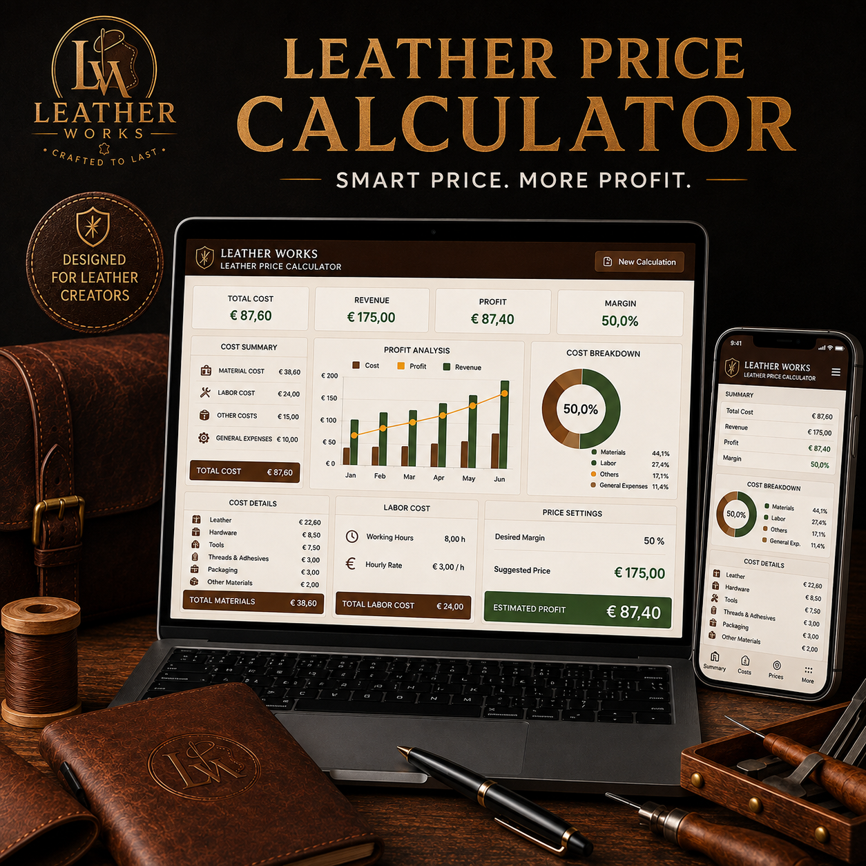 MASTER PRICING CALCULATOR FOR LEATHERCRAFT™ | COSTS, PROFIT MARGINS, AND SELLING PRICE